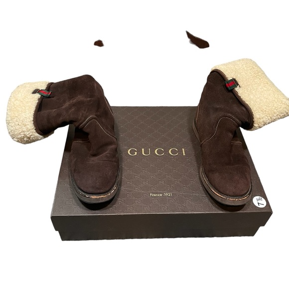 Gucci Shoes - Gucci Brown Suede Shearling Boots With Box Size 7.5